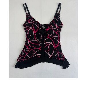 Y2K Grunge Judy Knapp Swirl Print Cami Top Women Medium Black Pink 5126 S18